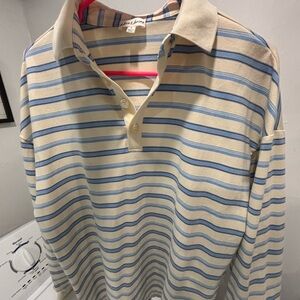 For Love And Lemons Beige and Blue Striped Polo Shirt